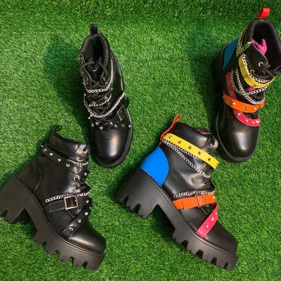 Platform Combat Boots with Multicolor Straps - Picture 12 of 12